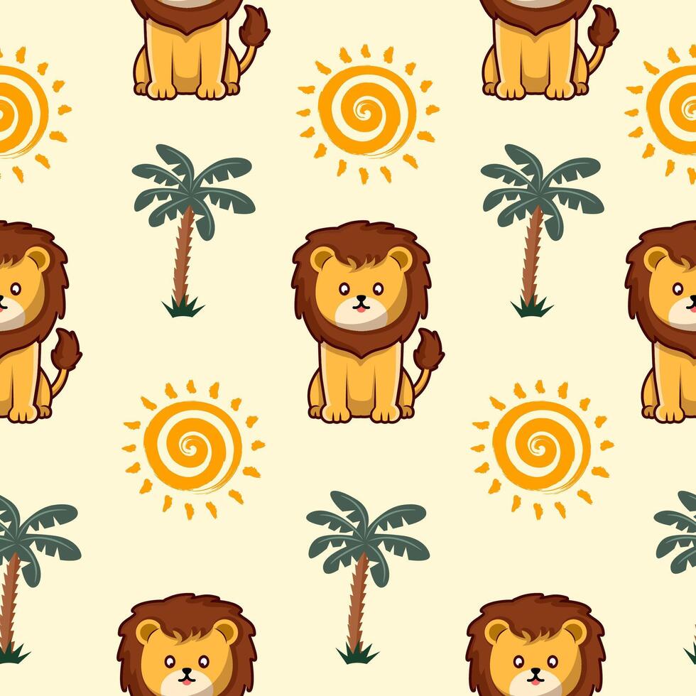 cute lion pattern seamless design background vector