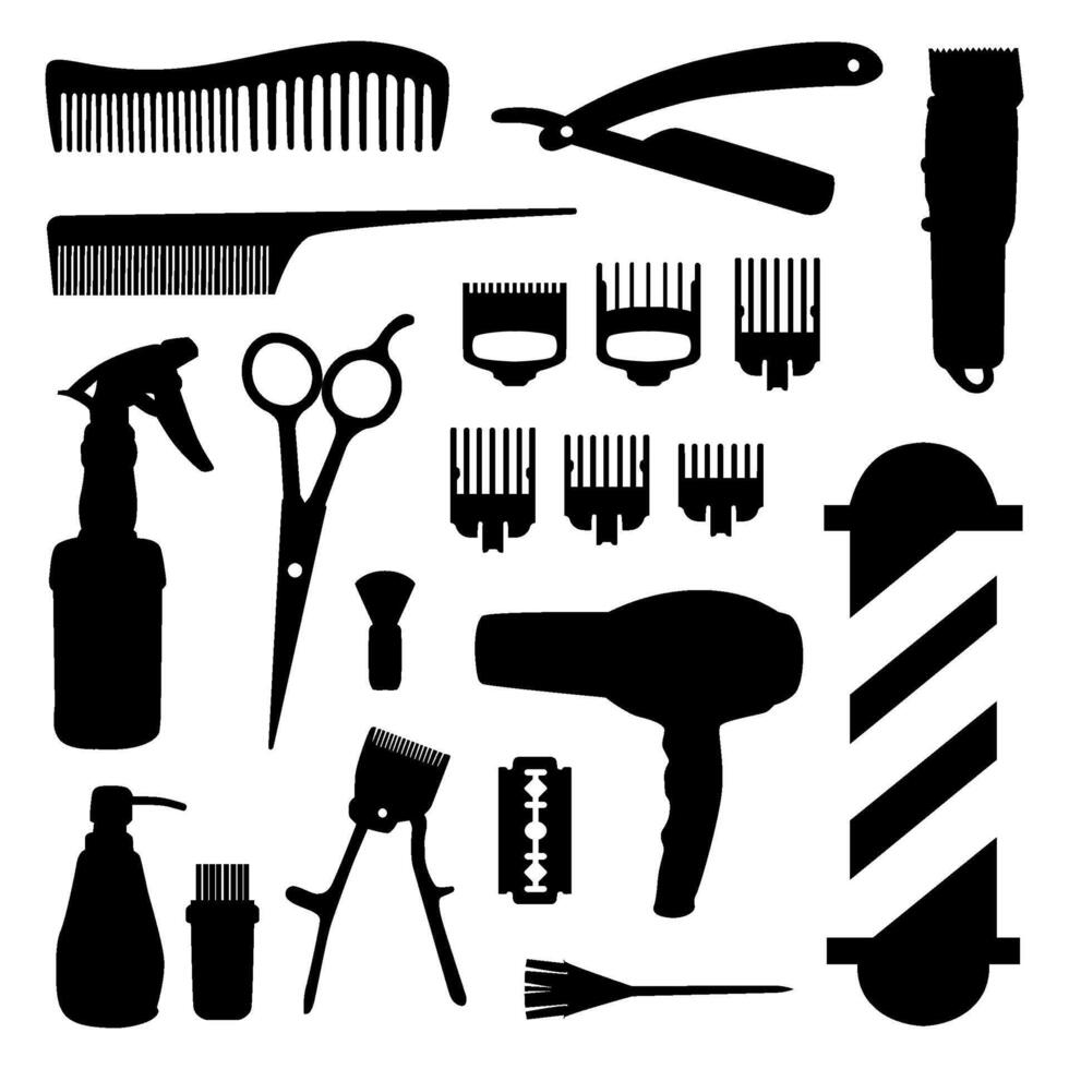 barber shop tools silhouette collection vector