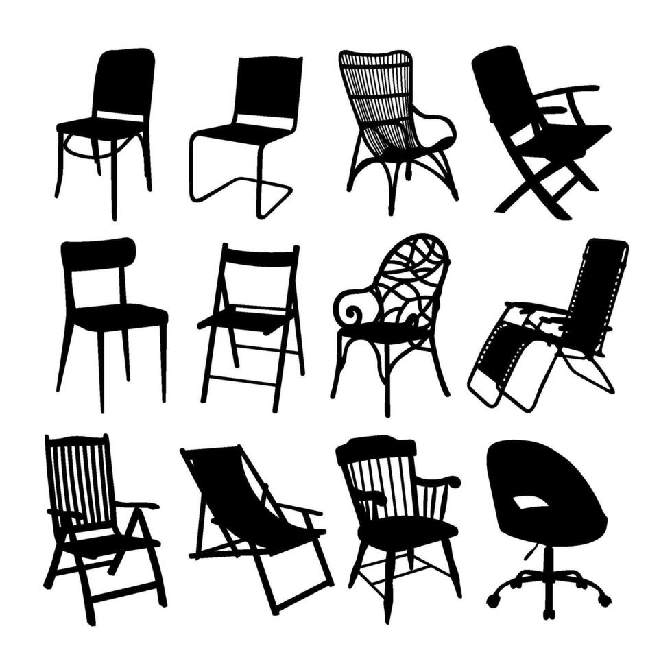 collection of chair silhouettes design vector