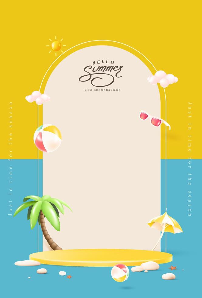 Modern summer poster design with tropical beach elements and empty space for text. Perfect for seasonal promotion and social media content. vector