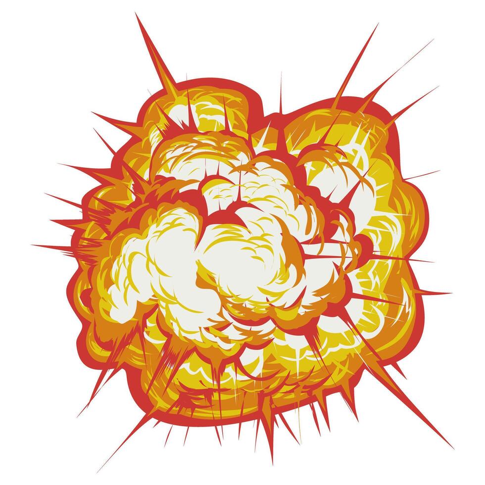 Exploding Orange Yellow Cloud with Spikes Comic Style on transparent vector