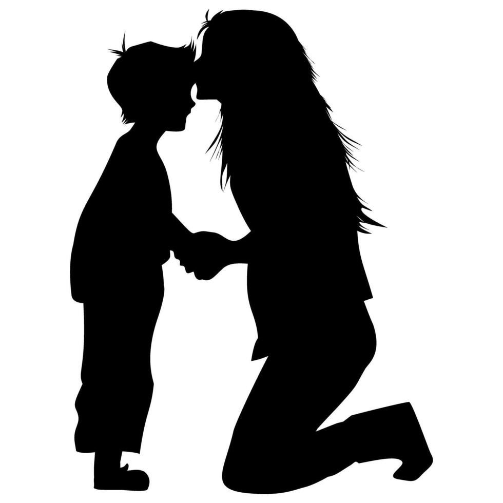 Black Silhouette of Woman and Child Holding Hands on Transparent Background vector