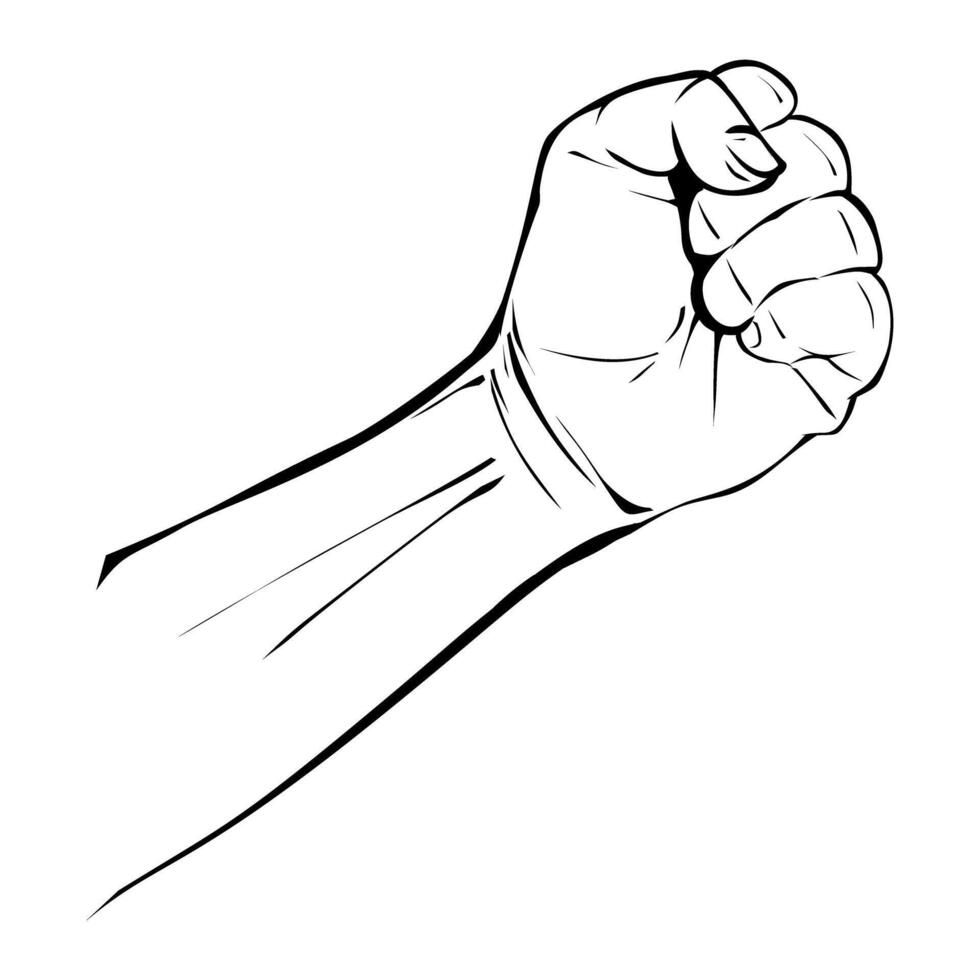 Raised Fist Black Line Art Illustration on Transparent vector