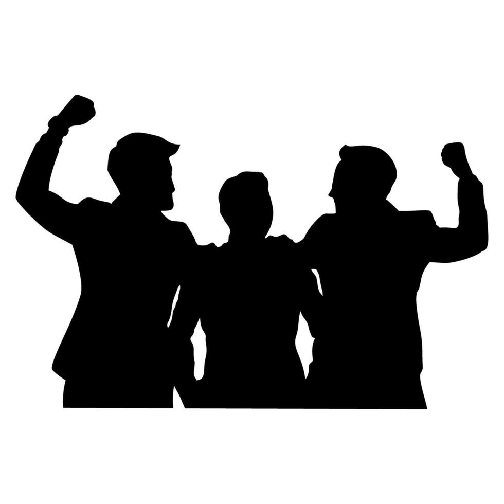 Celebrating Business Team Silhouette with Raised Fists on transparent vector