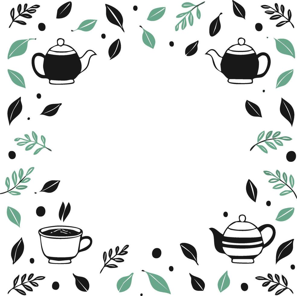 doodle tea pattern with copy space vector