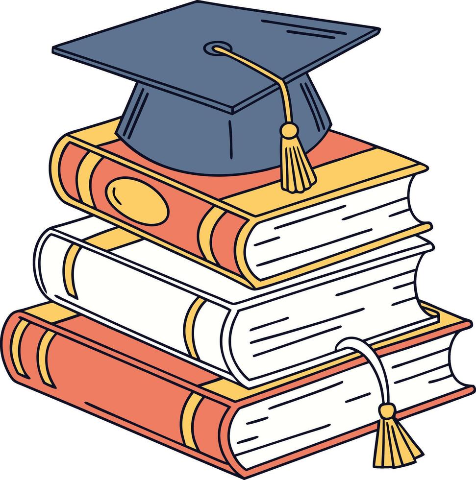 graduation cap on stack of books symbol of education knowledge success and achievement vector