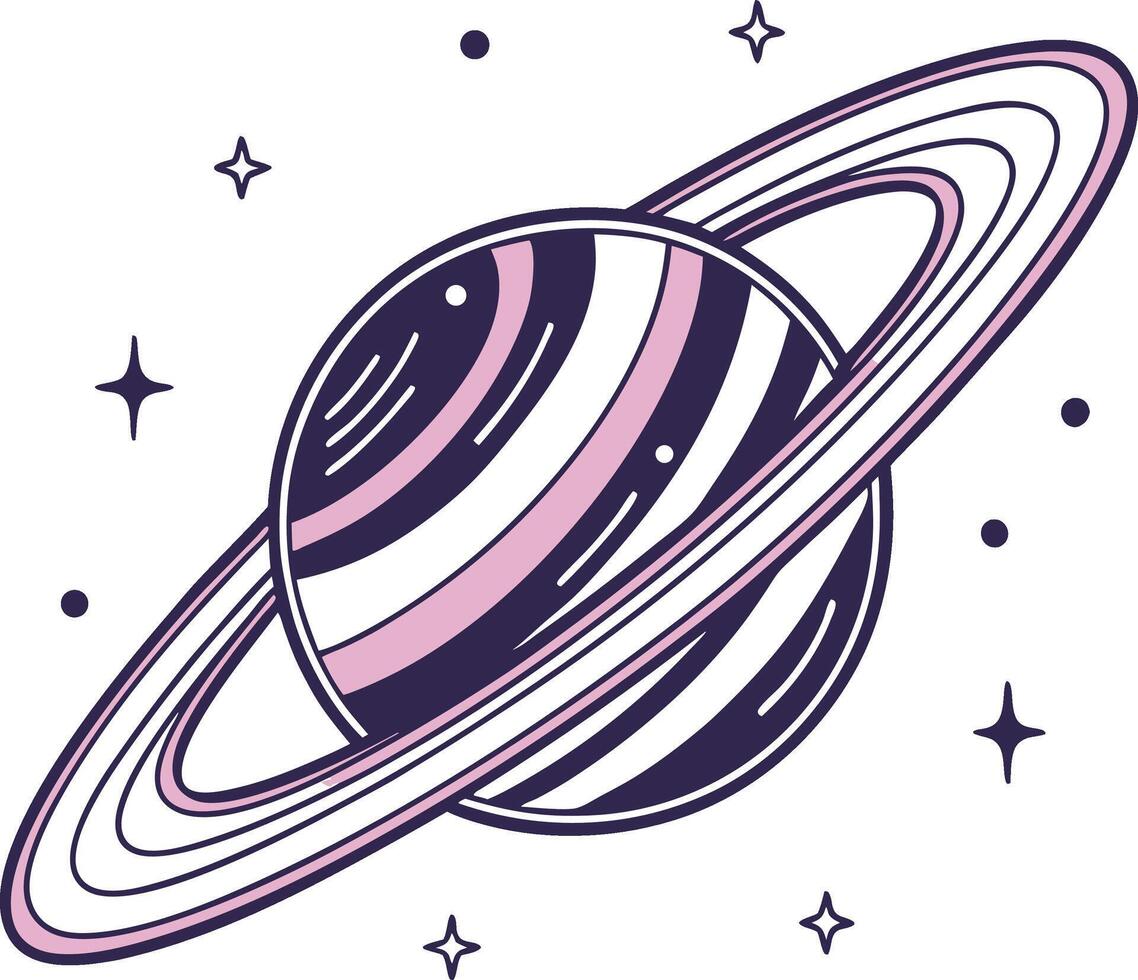 planet with rings in galaxy outer space cosmos astronomy science saturn orbit star sky vector