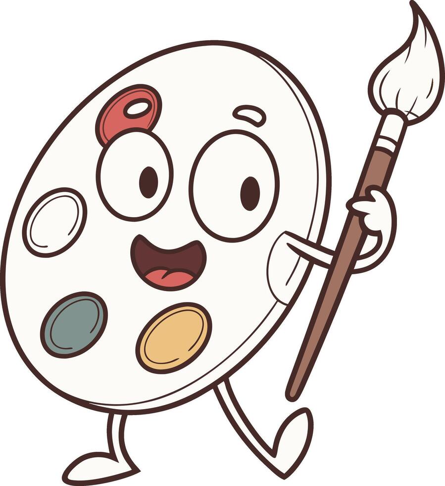 cute cartoon color palette holding paint brush happy art design illustration drawing vector