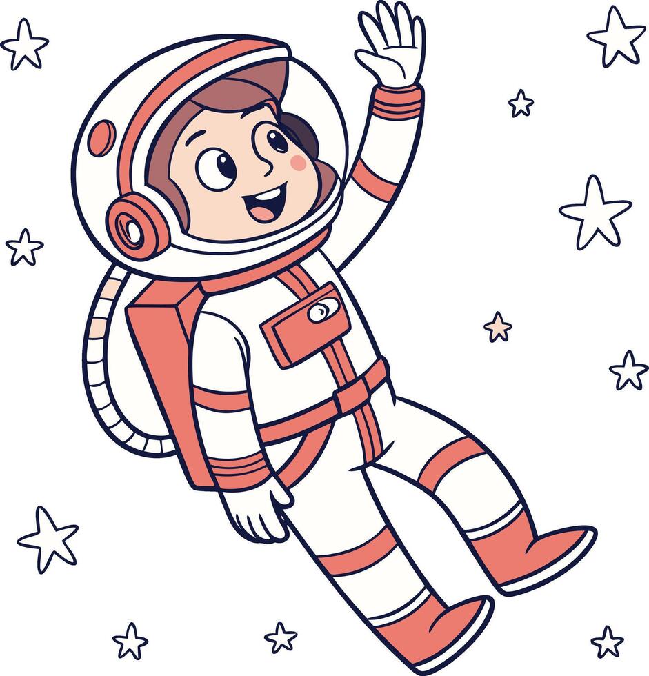 happy cartoon astronaut floating in space with stars and spacesuit science concept vector