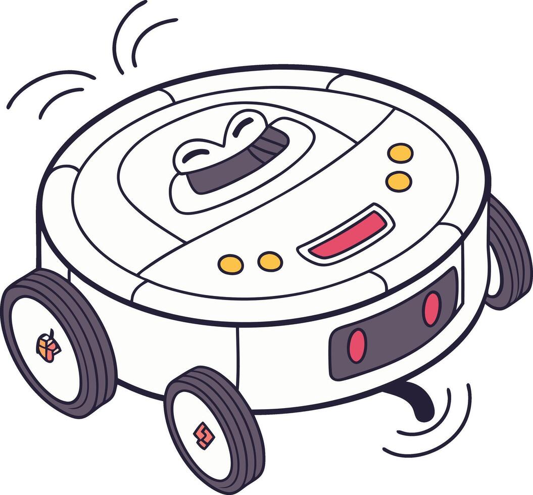 cute robot on wheels with happy face and sensors futuristic artificial intelligence vector