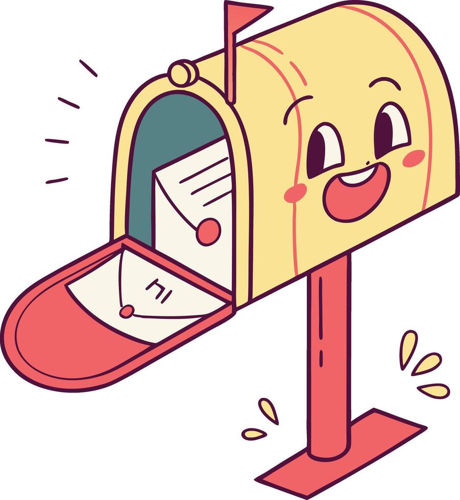 cute happy mailbox with letters mail delivery character cartoon design vector