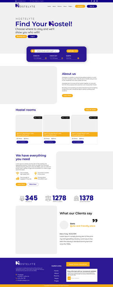 Hostel booking website template psd