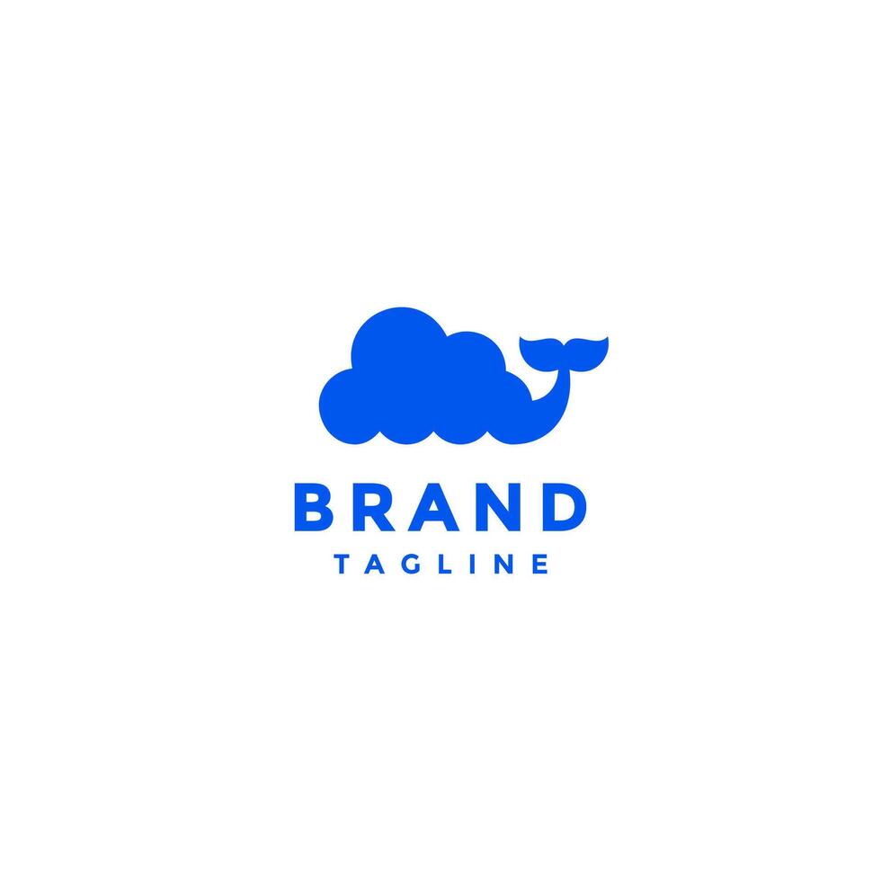 Playfull Blue Whale Cloud Logo Design. Simple Blue Cloud With Whale Tail Logo Design. vector