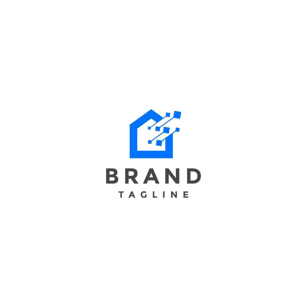 Digital Data Transfer Line House Logo Design. Simple Home Data Network Logo Design. vector