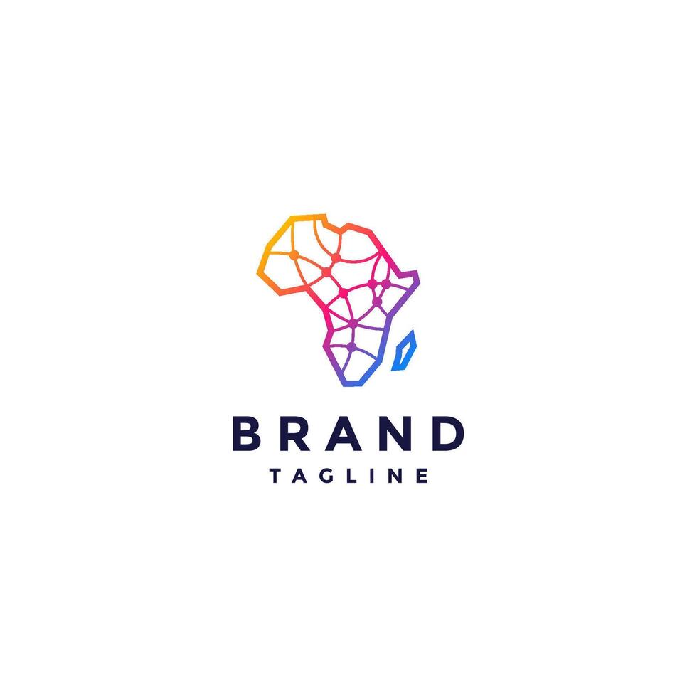 Africa Continent Connection Line Points Logo Design. Africa Continent With Data Network Motif Logo Design. vector