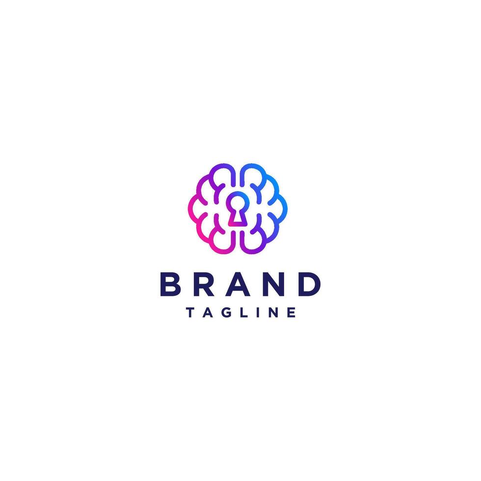 Keyhole Inside Brain Icon Logo Design. Brain Lines and Keyhole In The Middle Logo Design. vector