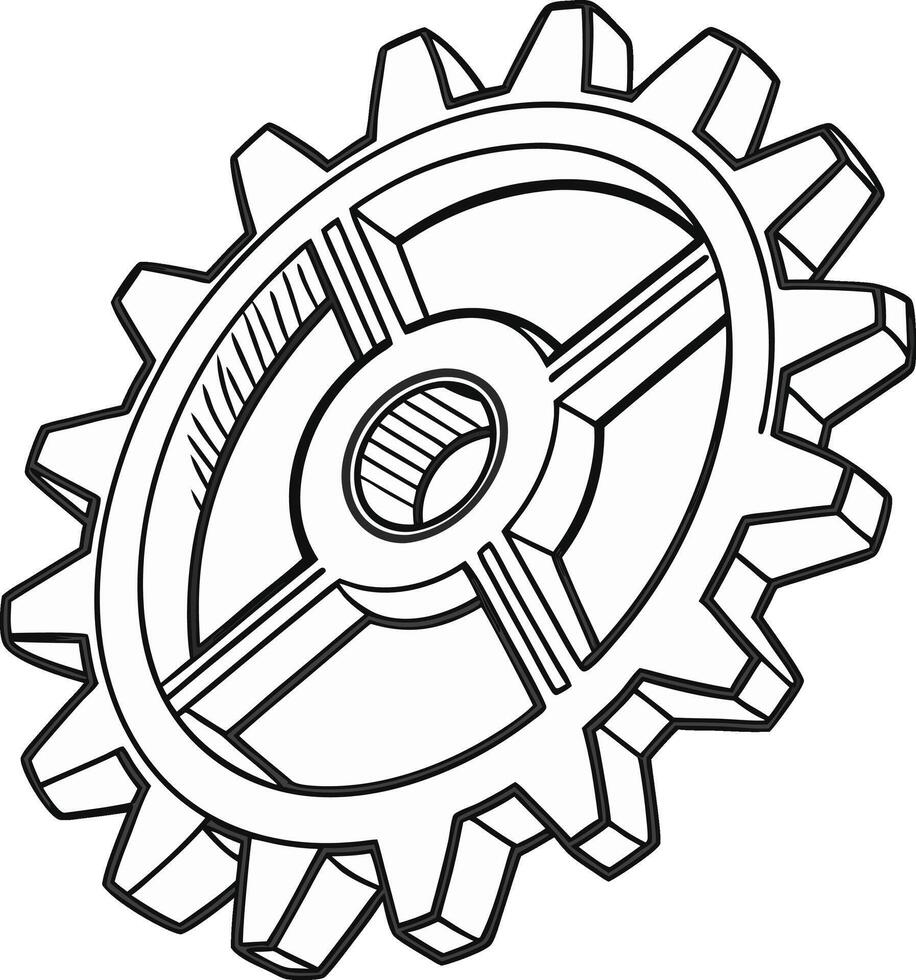 mechanical gear wheel drawing with teeth in technical sketch style for engineering use vector
