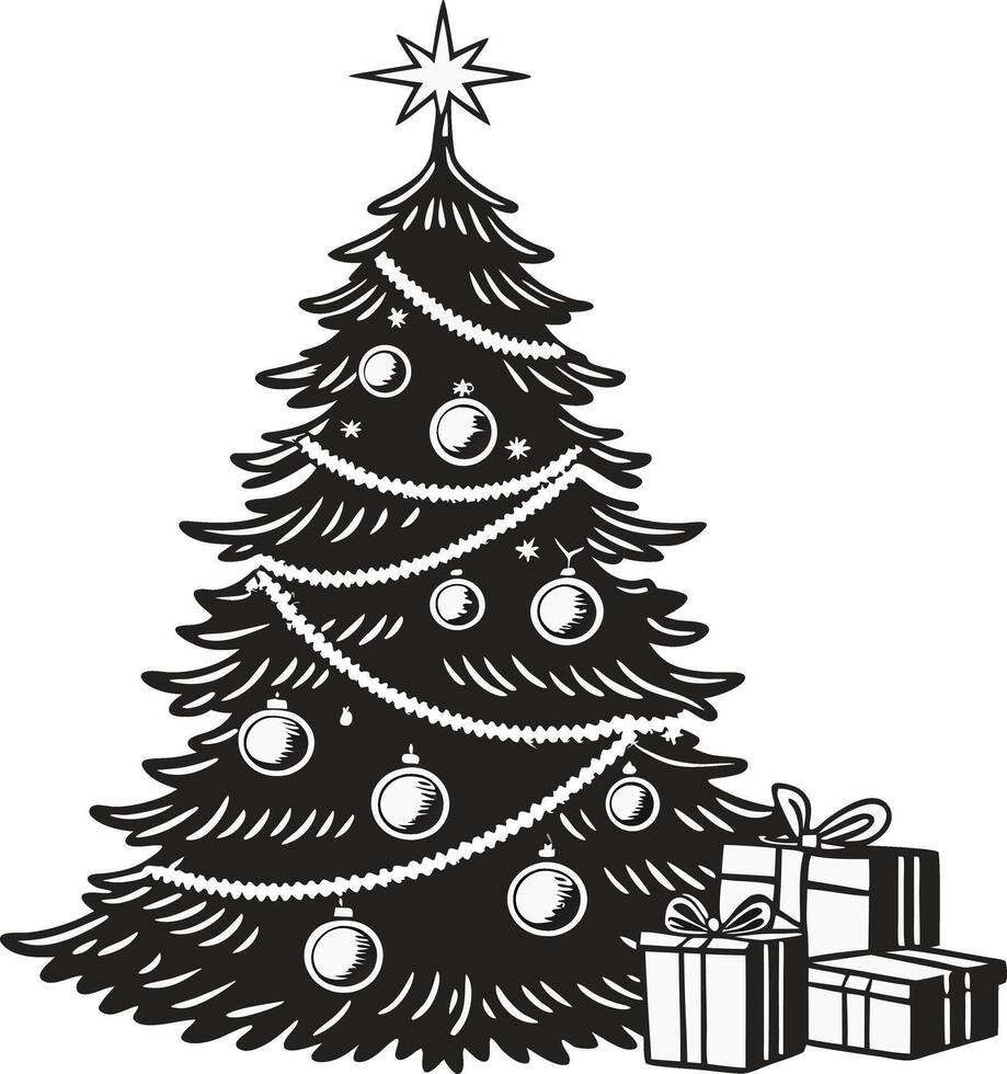 christmas tree with ornaments garland and gift boxes for holiday decoration vector
