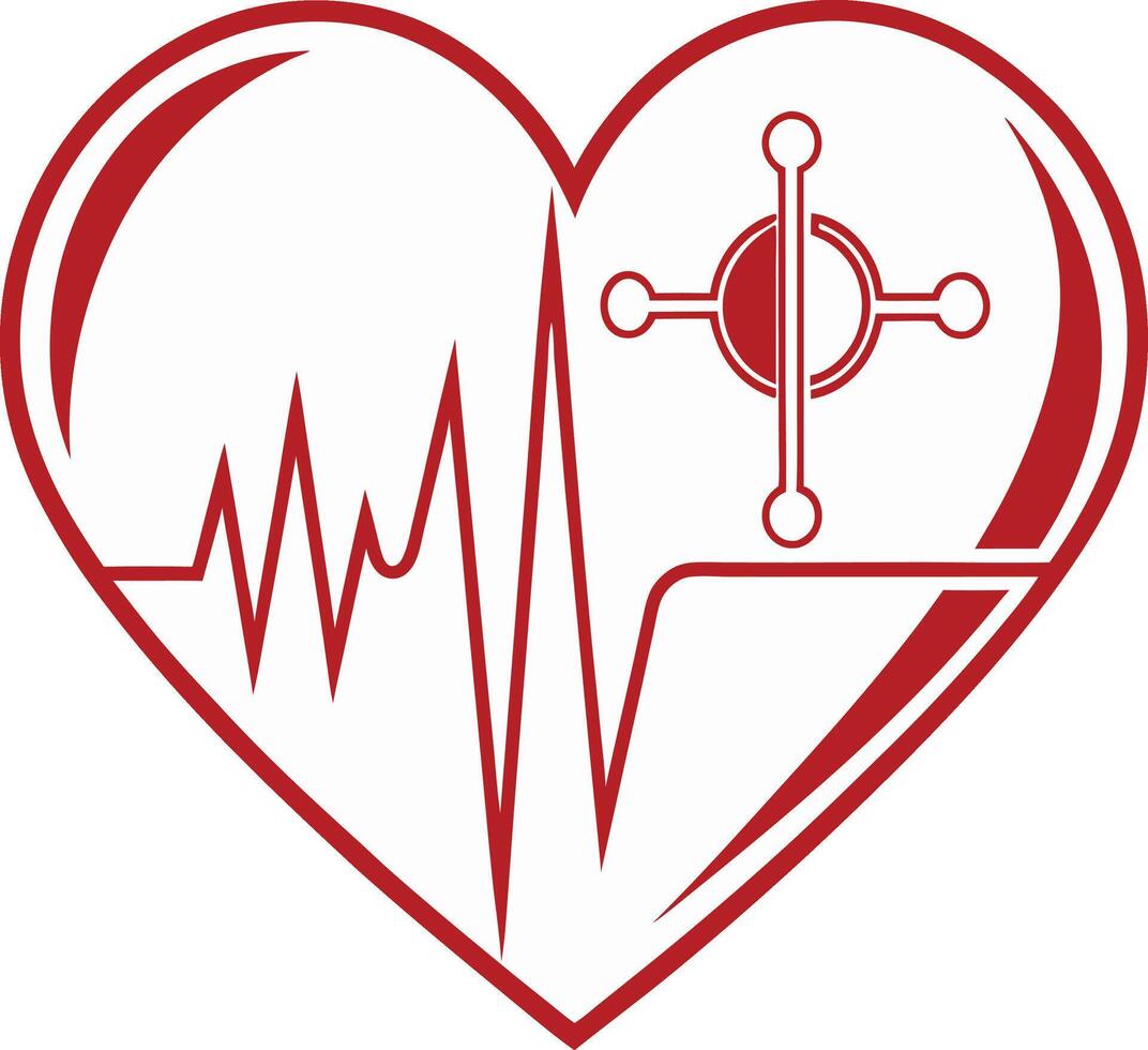 heartbeat in heart shape symbol with pulse line for healthcare medical and cardiology vector