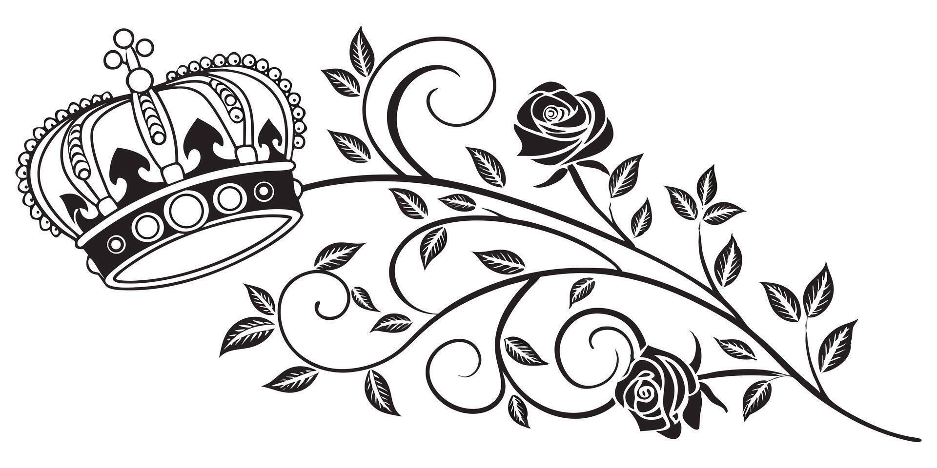 Black swirl floral and leaf tribal tattoo design with ornate border vector