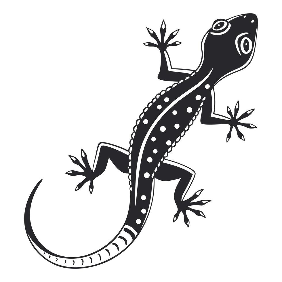 White isolated gecko with a curled tail, a small reptile silhouette vector