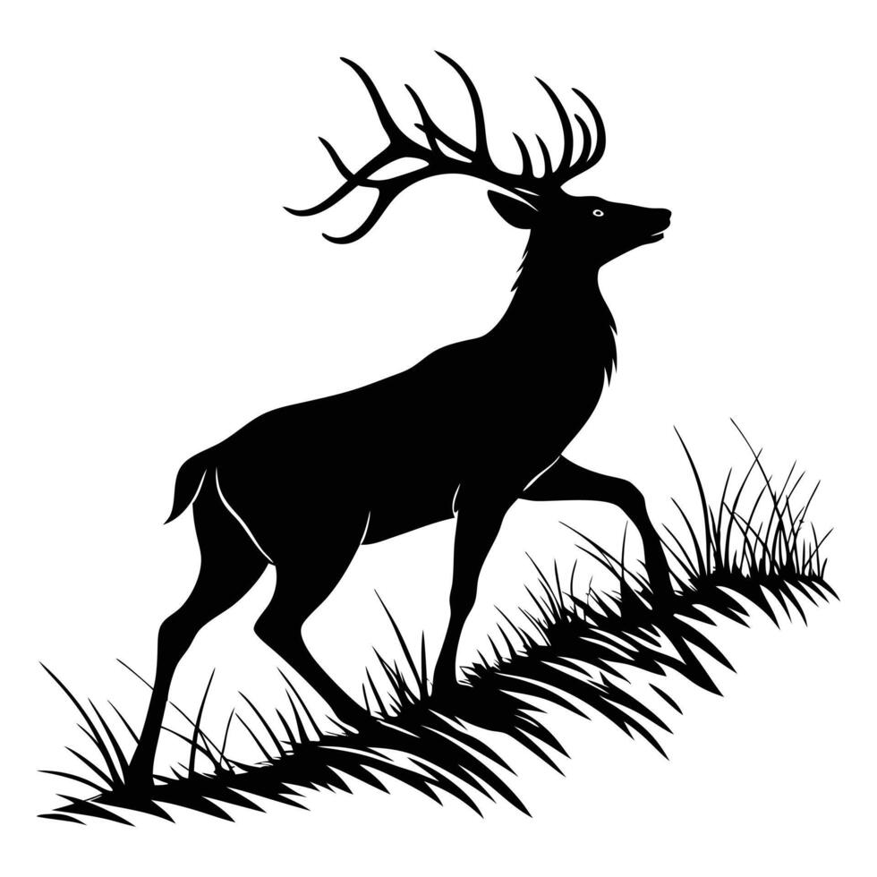 Elegant deer silhouette illustration of a wild animal with majestic antlers, perfect for nature and wildlife designs vector