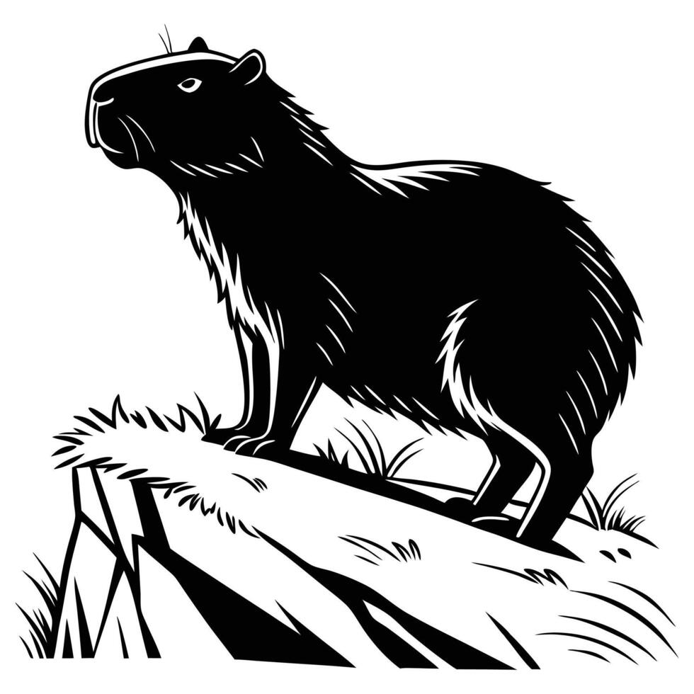 Black and white silhouette illustrations of wild animals, a bear and a wolf vector