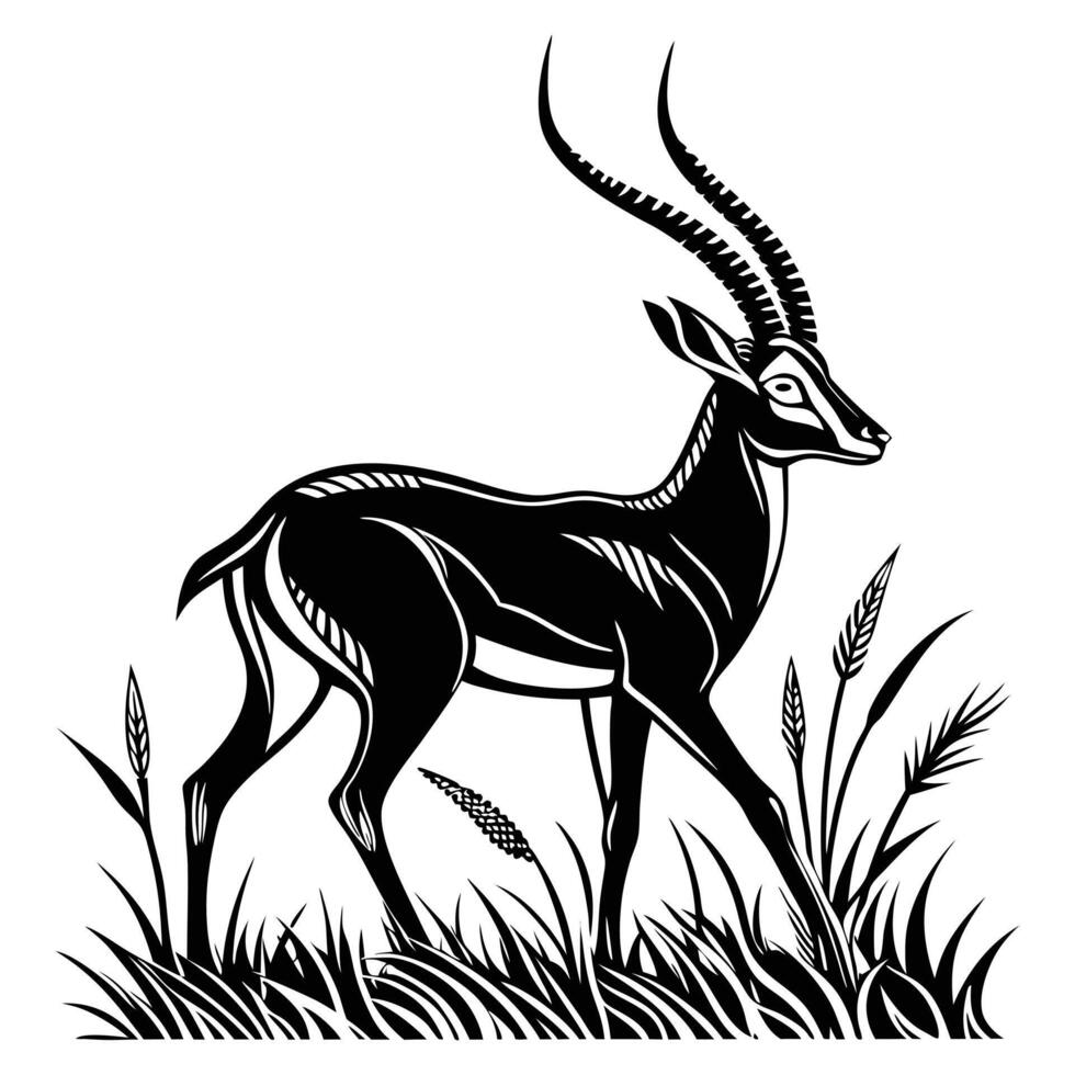 illustration of wild animals including deer, antelope, and reindeer silhouettes with antlers and horns vector