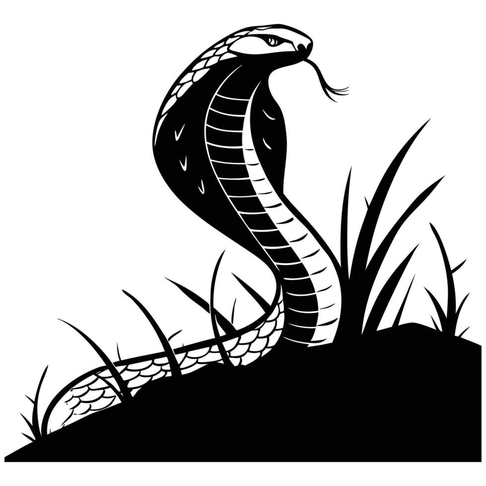 White or black background cartoon snake illustration for nature, wildlife, or tattoo art design vector