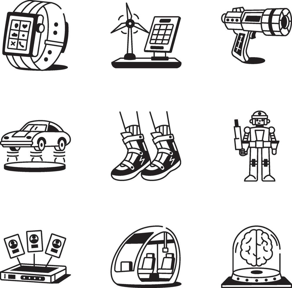 Set of Futuristic and AI Line Style Icons vector