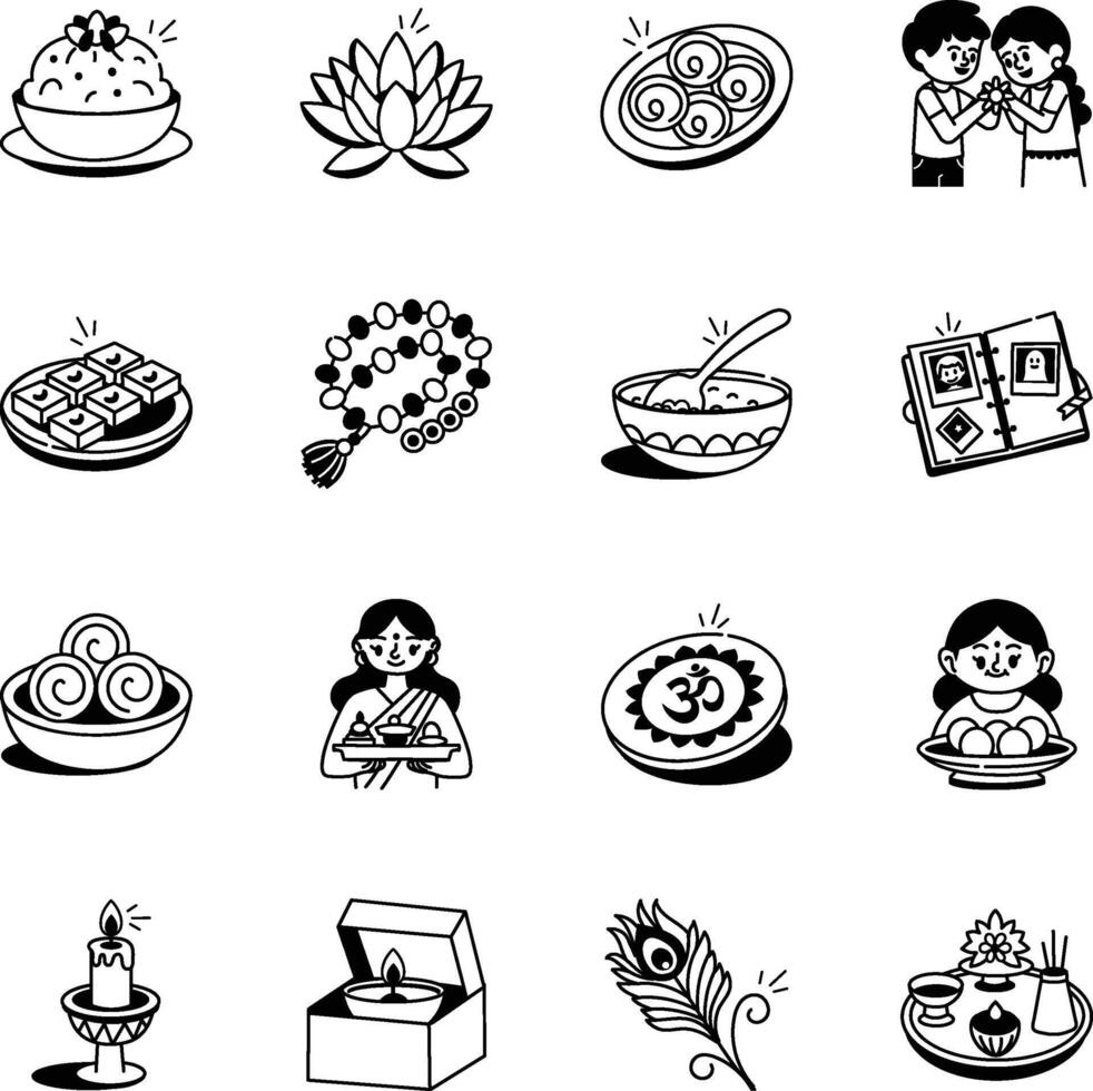 Pack of Indian Culture Sketchy Style Icons vector