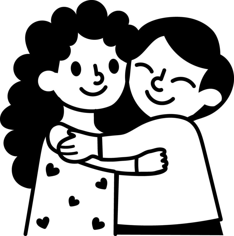 A hand drawn style icon of hug vector