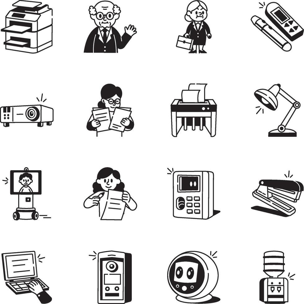 Set of Office Tools Hand Drawn Style Icons vector