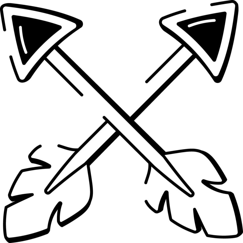A hand drawn style icon of crossed arrows vector