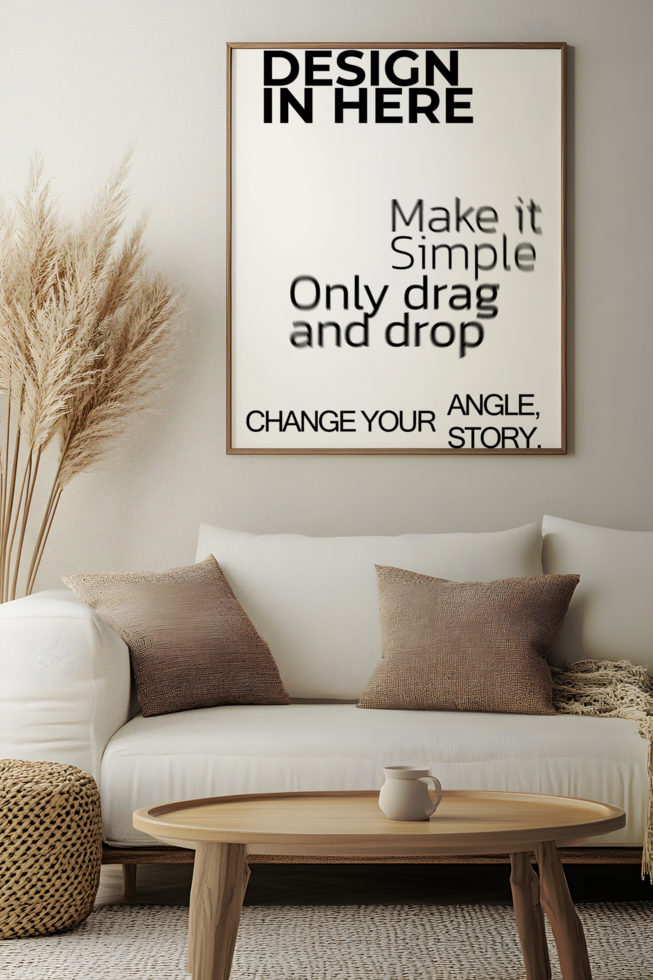 Living Room Poster Mockup with Natural Decor psd