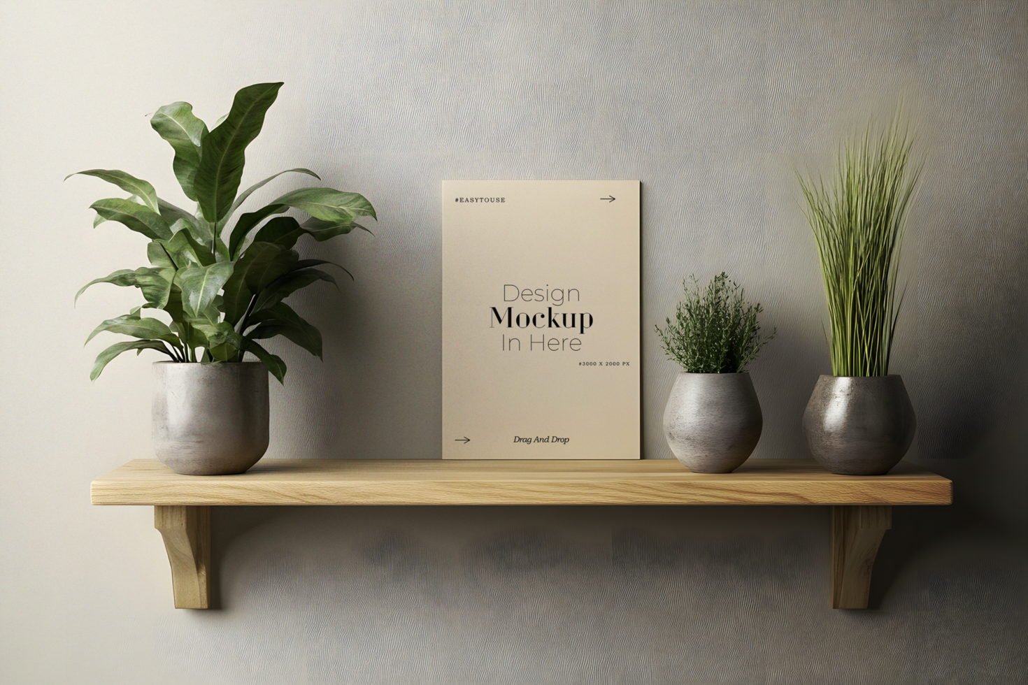 Card Mockup on a Shelf with Potted Plants psd