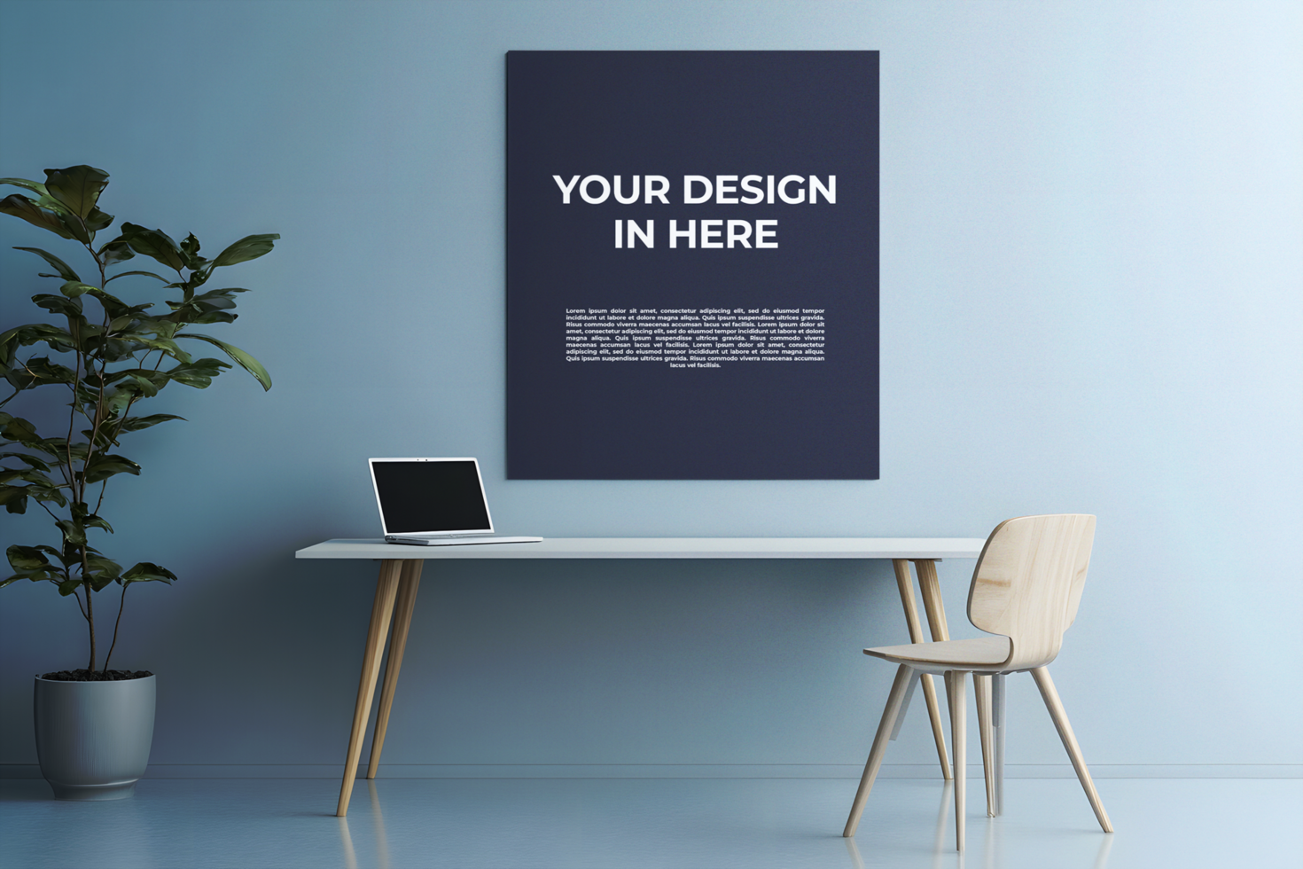 Scandinavian Style Home Office with Poster Mockup psd
