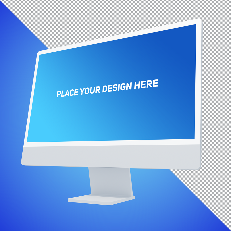 Perspective View White All in One Dekstop Computer Mockup psd