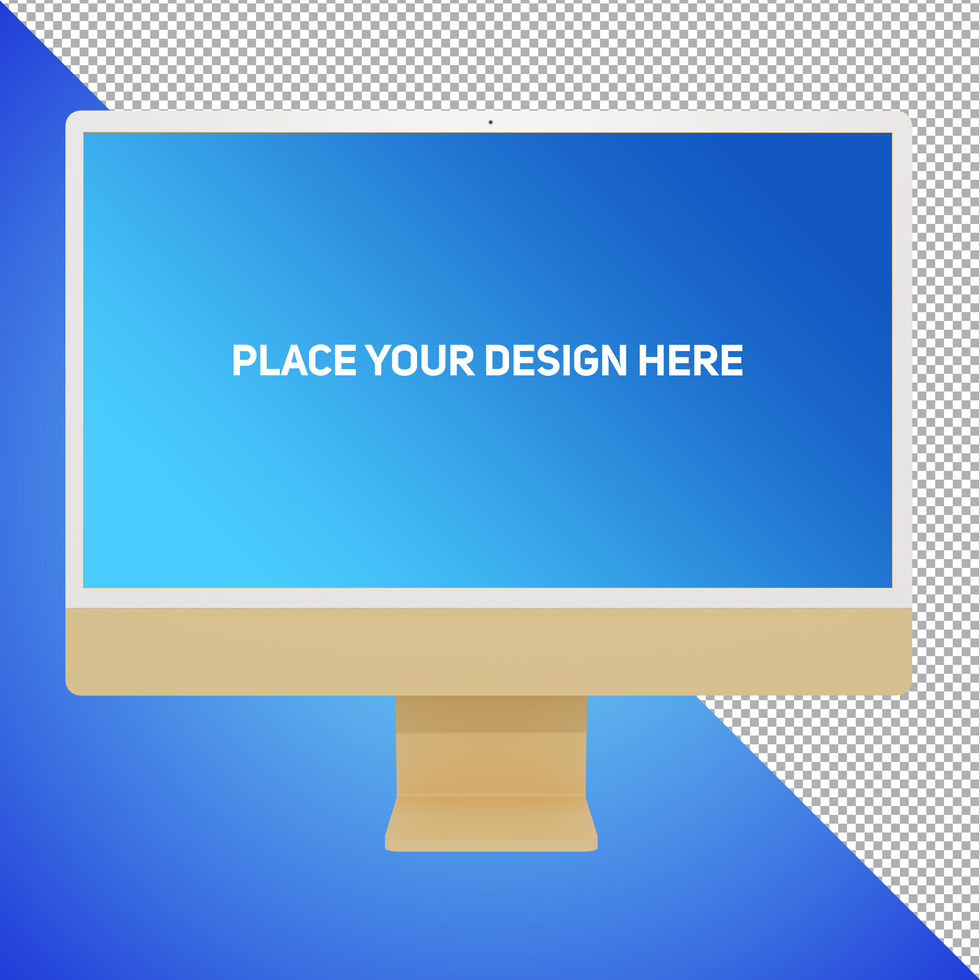 Front View Soft Yellow All in One Dekstop Computer Mockup psd