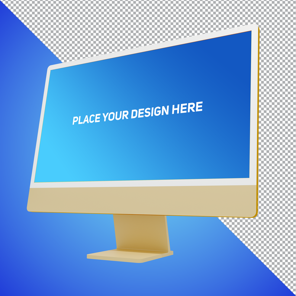 Perspective View Soft Yellow All in One Dekstop Computer Mockup psd