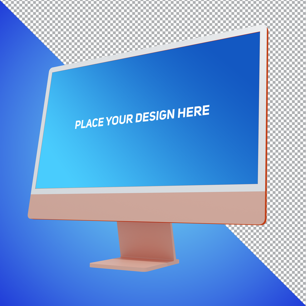 Perspective View Soft orange All in One Dekstop Computer Mockup psd