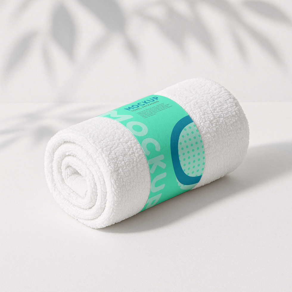 Mockup of paper strip on white towel in shaded scene psd