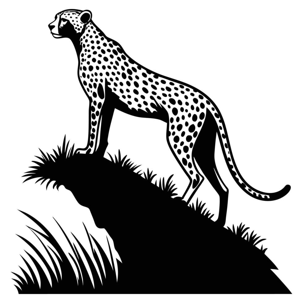 Cheetah illustration on branch with white background wildlife animal art vector