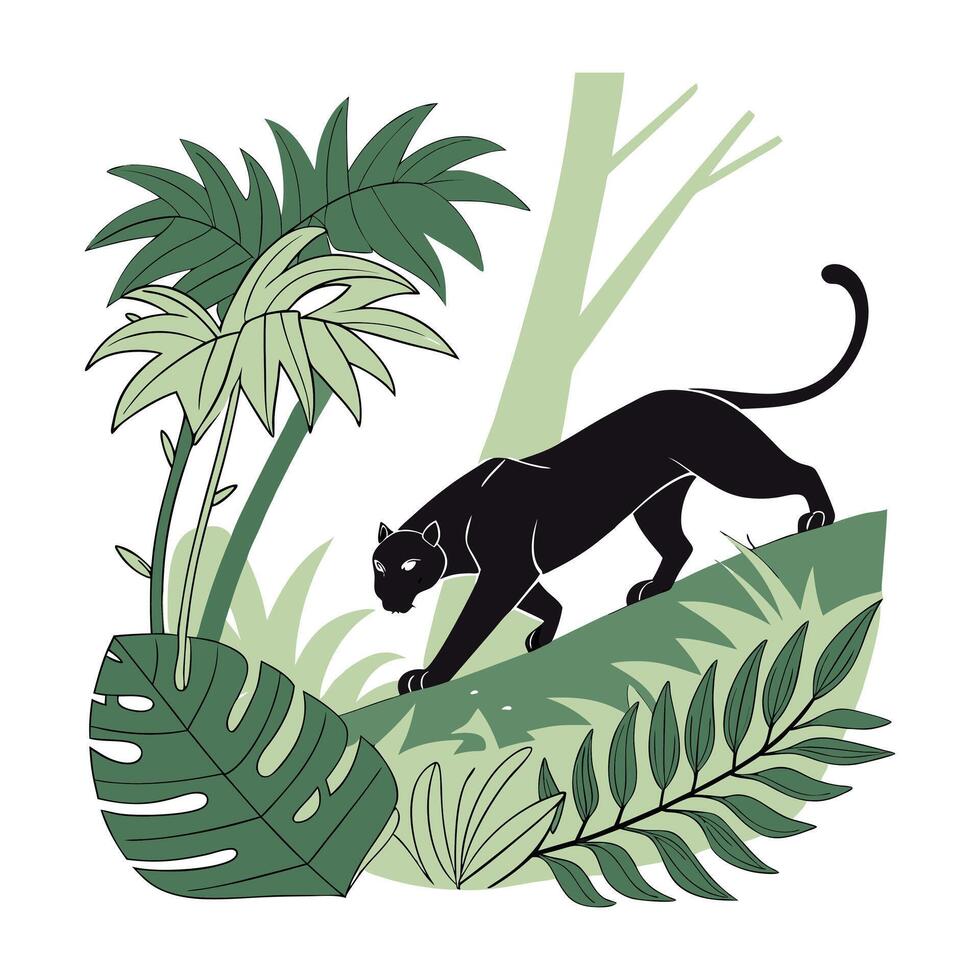 illustration of running wild black animals, including a cat, panther, and a black and white tiger silhouette design vector