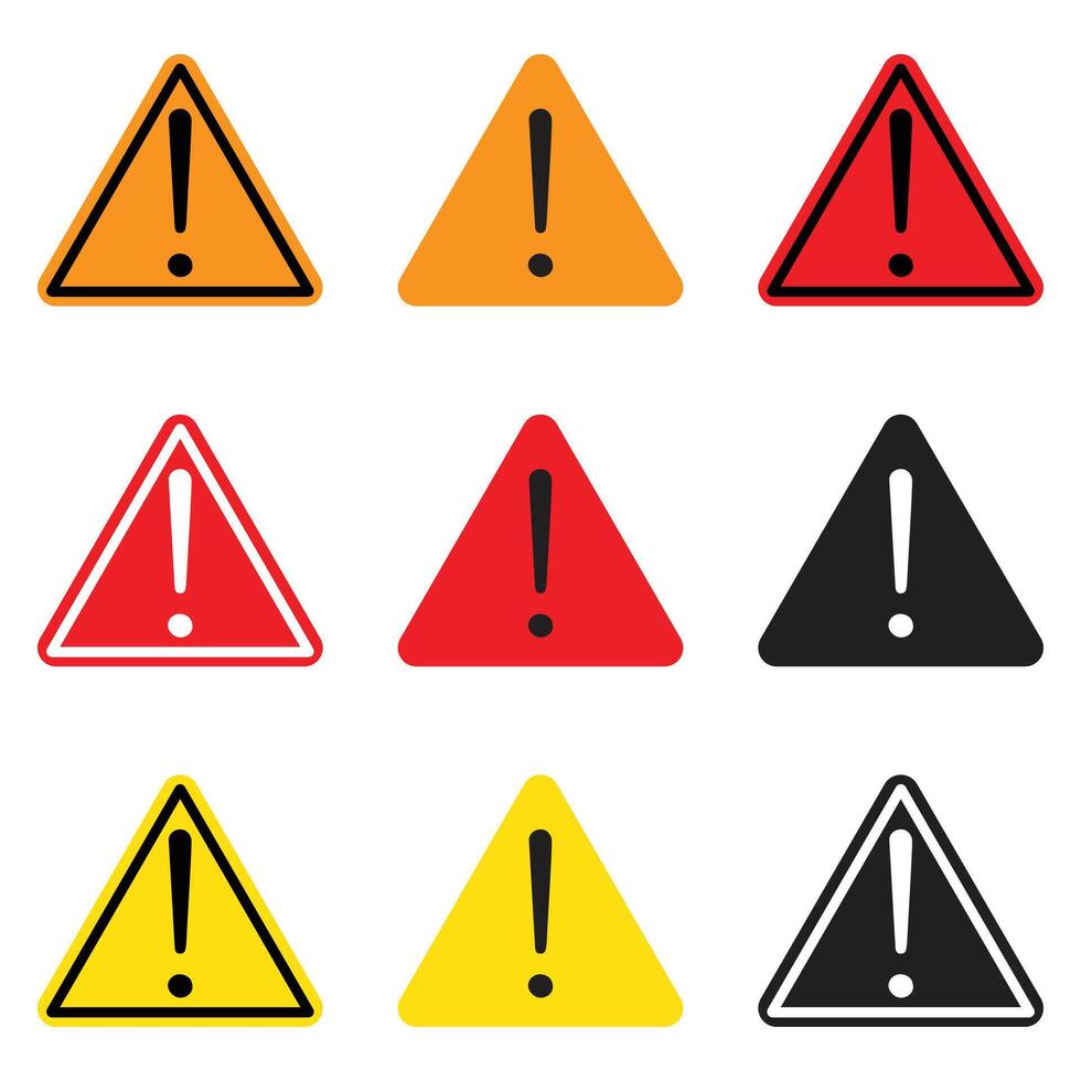 Warning Exclamation Mark Triangle Signs Set vector