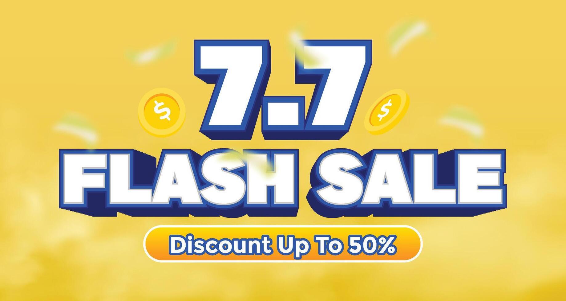 7.7 Flash Sale Banner with Discount Promotion and Bright Yellow Background vector