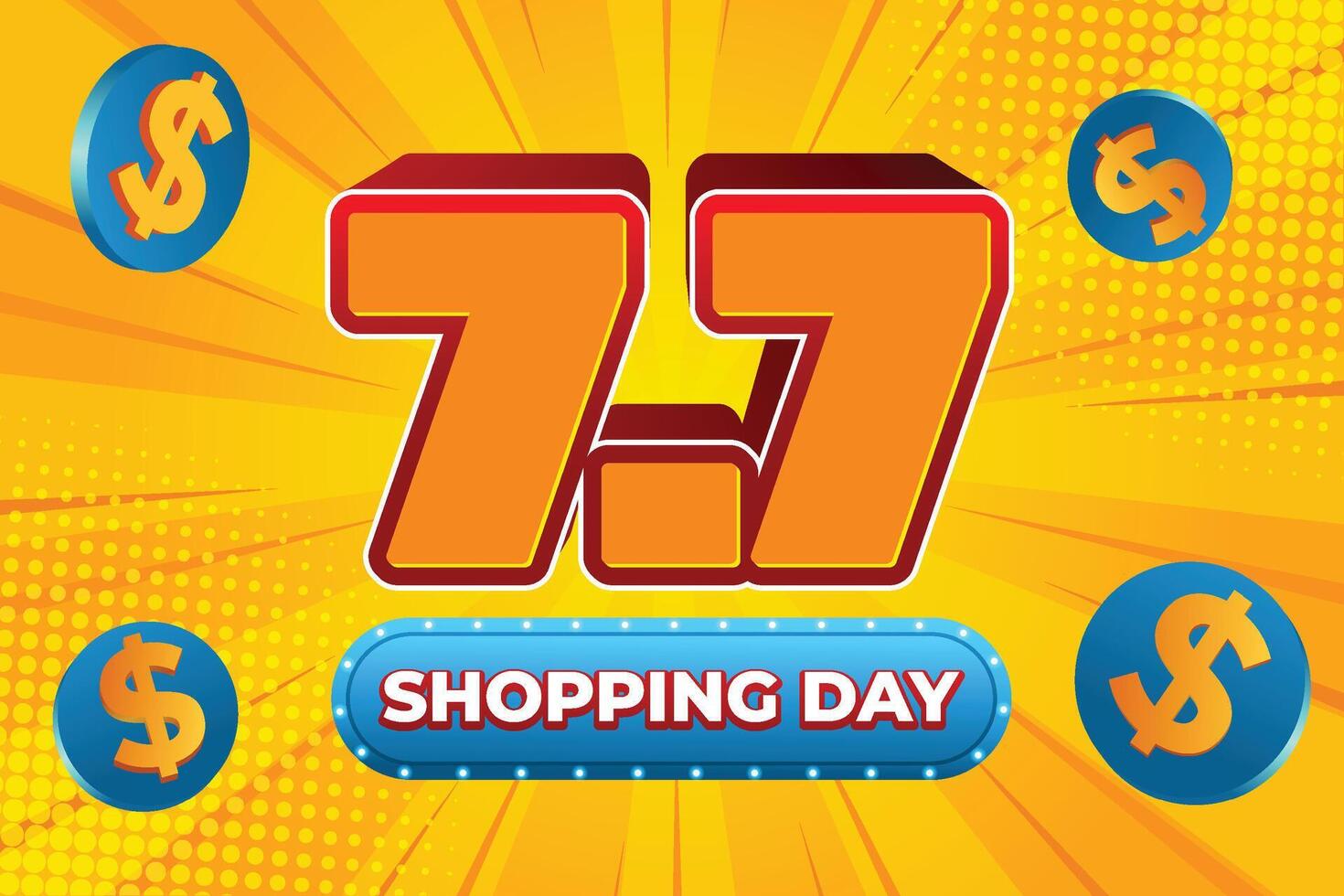 7.7 Shopping Day Flash Sale Banner with Dollar Icons and Yellow Background vector