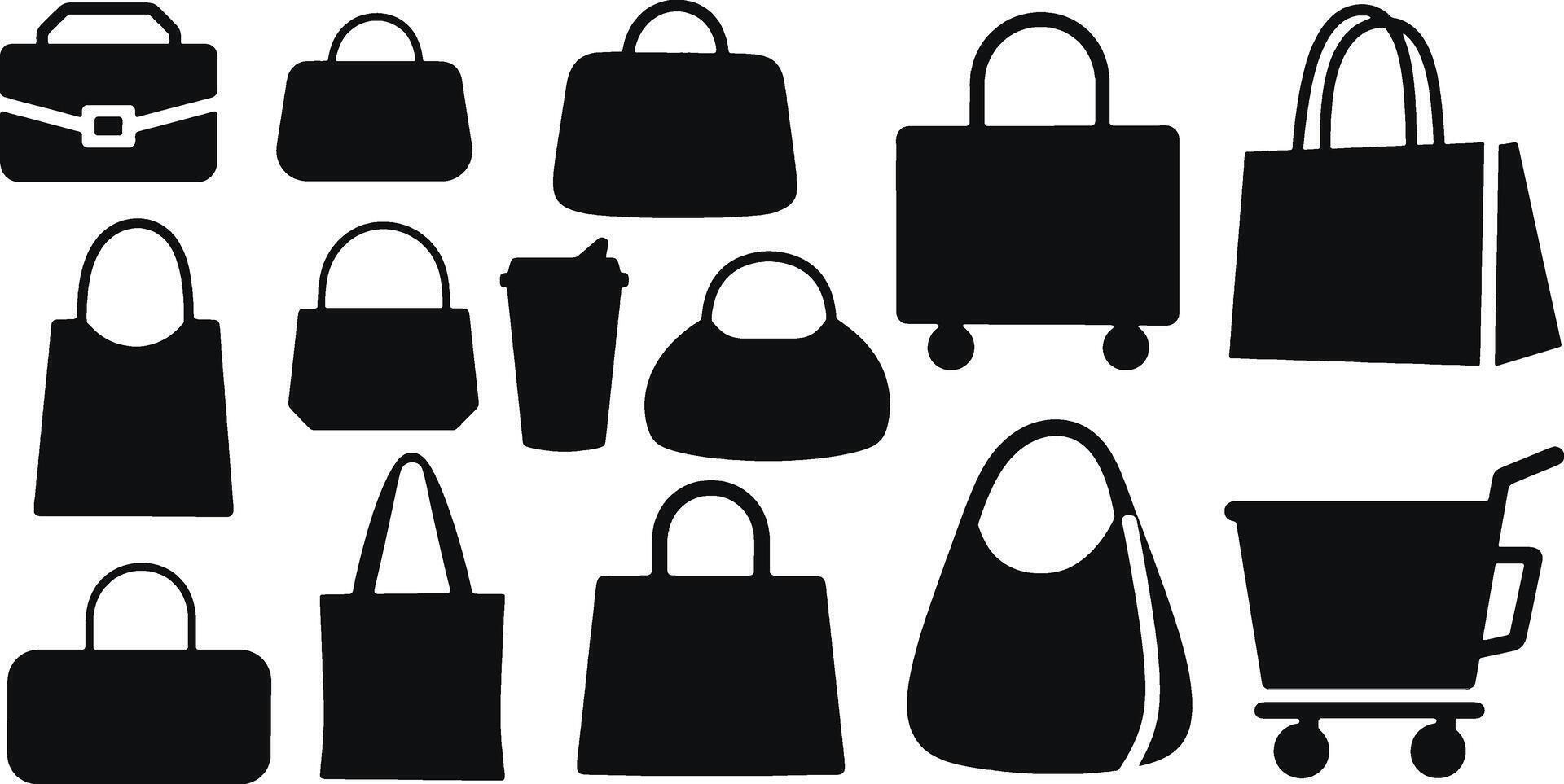 A collection of black and white bags and purses vector