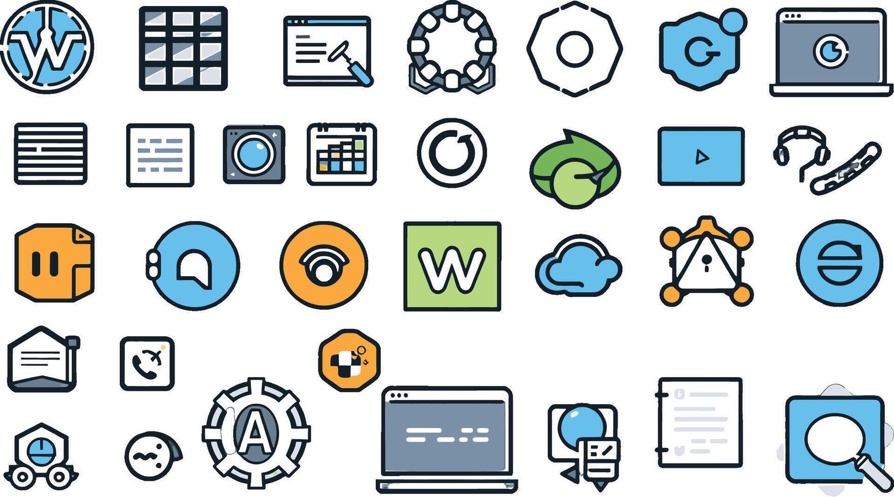 A set of icons that include various types of objects vector