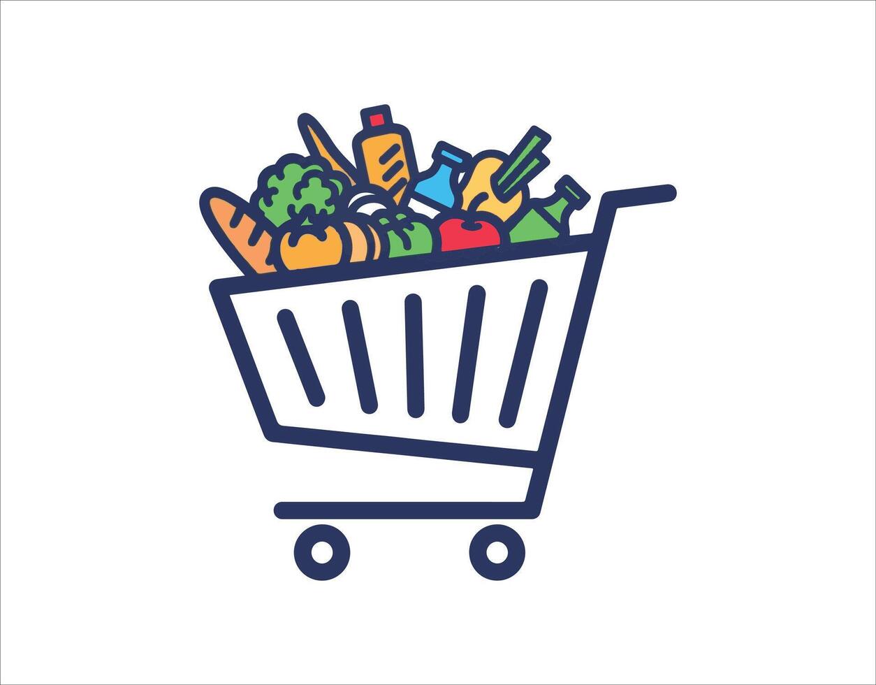 Symbol for a filled cart, complete, cart, trolley, grocery items, shopping, marketing, basket, e-commerce, supermarket, purchase vector